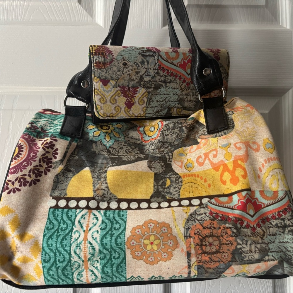Colorful Patchwork Elephant Print Women's Bag and Wallet